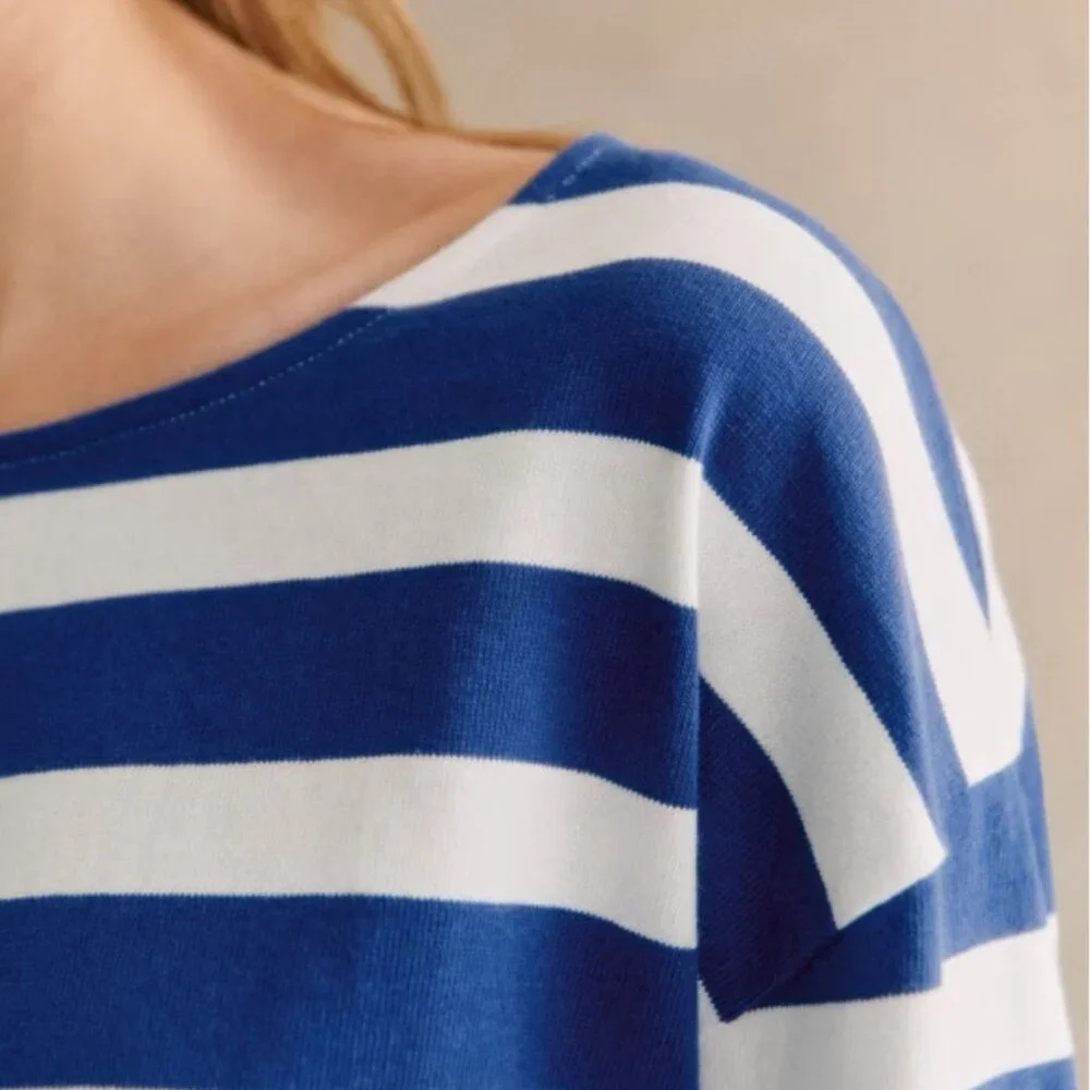 NWT Sezane Sue Marinière  Maxi White Stripes / Blue Sz Small - Picture 2 of 2